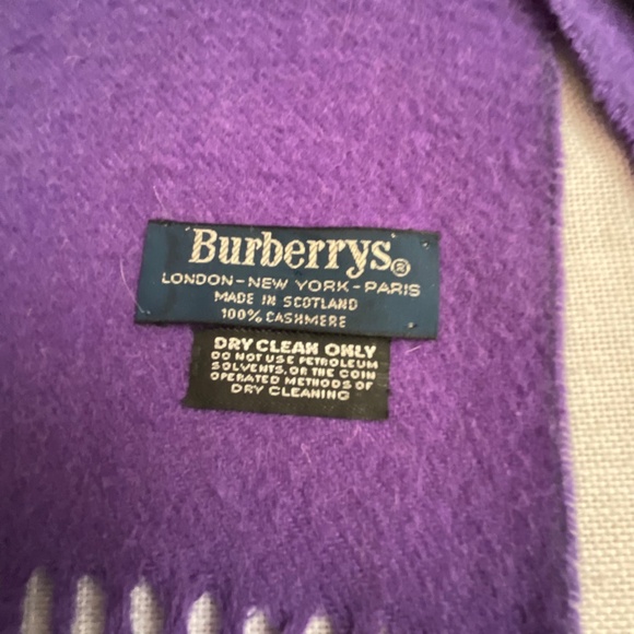 Burberry Cashmere Purple Fringed Logo Scarf Vintage 12”x 60”Made in Scotland - Picture 3 of 12